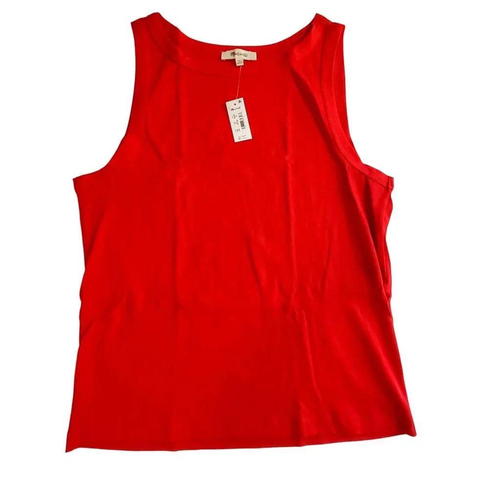 Madewell Womens Red Ribbed Tank Top Size XL Sleeveless Casual Lightweight - Picture 1 of 10